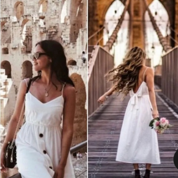 Zara trf Neutral tie back knot Dress Size M romance simmer vacation midi straps‎ - Picture 1 of 14